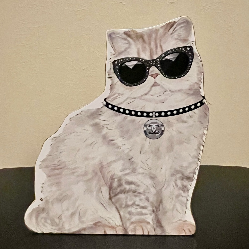 Chanel Cream and Black Cat with Sunglasses and Chanel Studded Collar